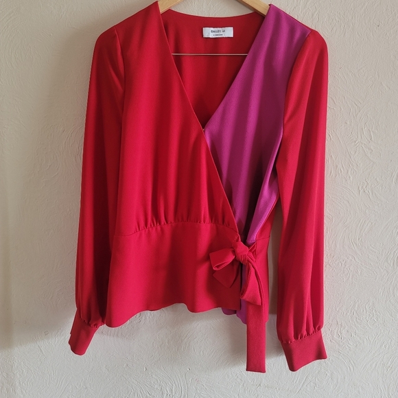 Bailey 44, Nina Color Blocked Wrap Top Blouse, Lipstick, Size 10 - Picture 4 of 14